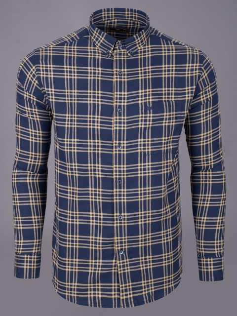 

FRENCH CROWN Men Blue Standard Checked Formal Shirt