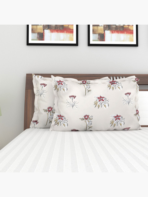 

Home Centre Pack Of 2 Red & White Printed Cotton Pillow Covers, Peach