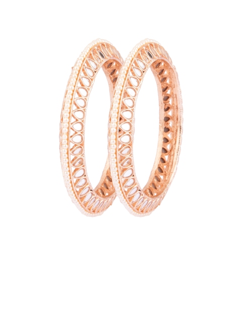 

FEMMIBELLA Set Of 2 Rose Gold-Plated White Pearls Studded Mirror Bangle