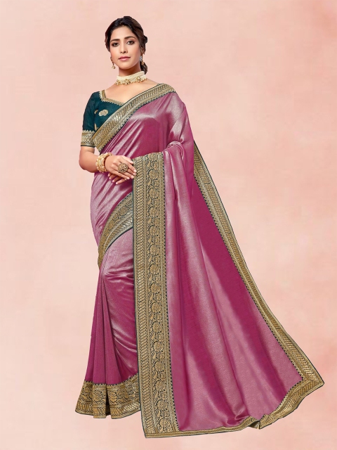 

Xenilla Pink & Gold-Toned Silk Blend Ready to Wear Saree