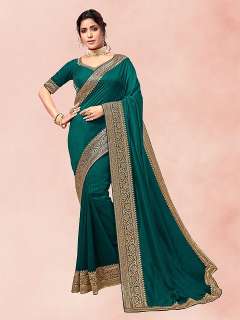 

Xenilla Green & Gold-Toned Silk Blend Saree