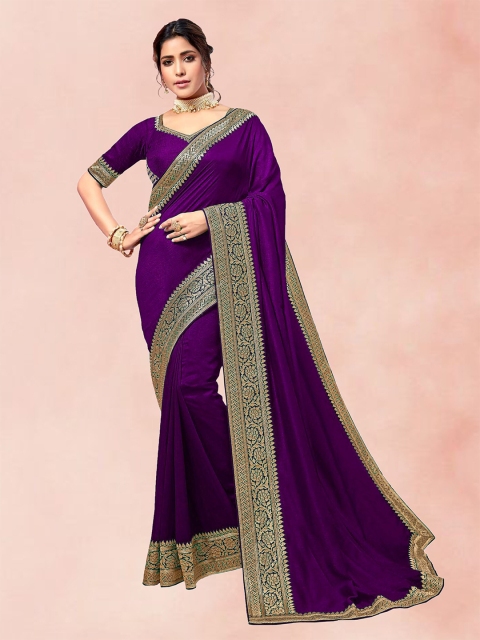 

Xenilla Women Purple & Green Silk Blend Saree