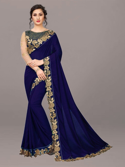

Xenilla Blue & Gold-Toned Silk Blend Saree