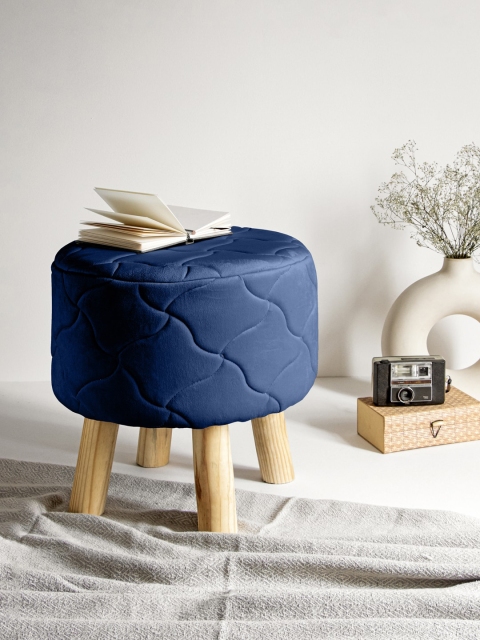 

Clasiko Blue Solid Ottomans With Wooden Legs
