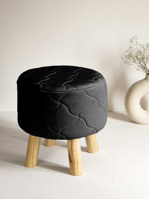 

Clasiko Black Solid Ottoman With Wooden Legs