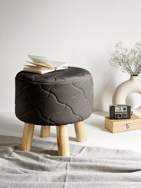 

Clasiko Grey Solid Quilted Fossil Ottomans With Wooden Legs