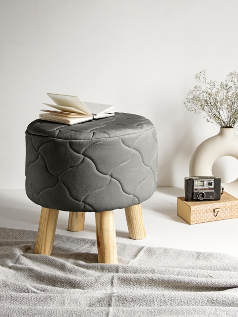 

Clasiko Grey Solid Ottomans With Wooden Legs