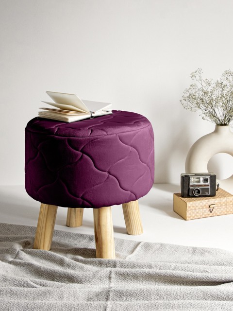 

Clasiko Purple Solid Quilted Ottomans With Wooden Legs