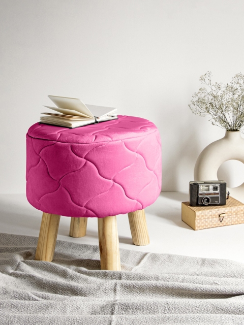 

Clasiko Pink Solid Quilted Ottoman With Wooden Legs