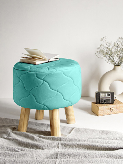 

Clasiko Turquoise Blue Solid Ottomans With Wooden Legs