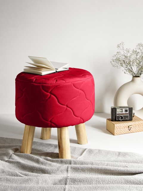

Clasiko Red Solid Ottomans With Wooden Legs