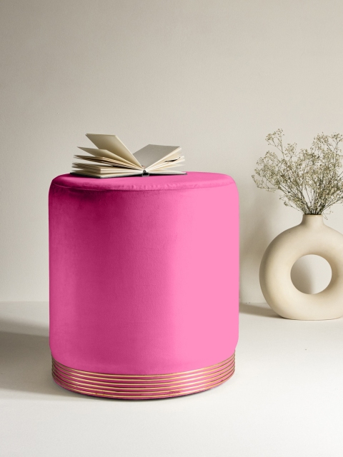 

Clasiko Pink Solid Ottomans With Golden Rings