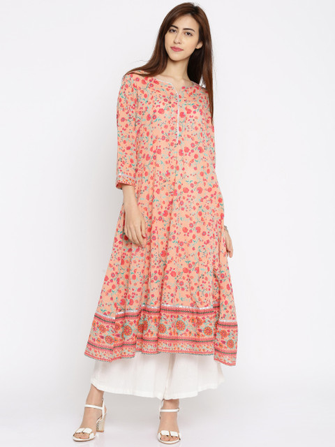 

Melange by Lifestyle Women Peach-Coloured Printed Anarkali Kurta