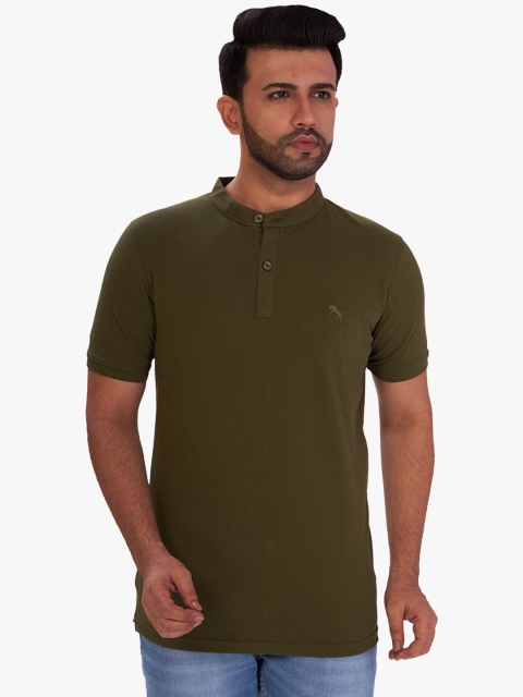 

DCot By Donear Men Olive Green Mandarin Collar T-shirt