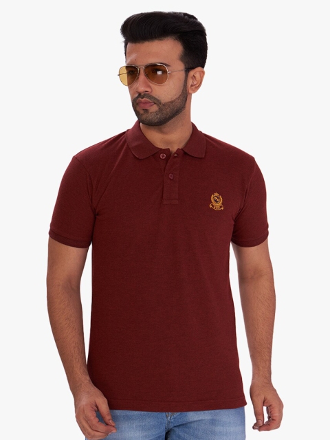 

DCot By Donear Men Maroon Polo Collar Applique T-shirt