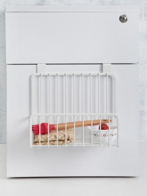 

Home Centre Beige Solid Metal Over The Door Kitchen Basket