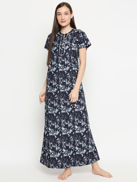 

XIN womens Navy Blue Printed Maxi Nightdress