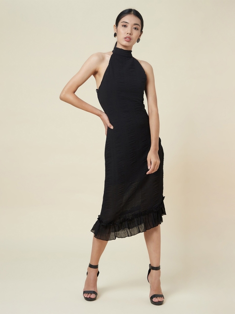

enzeo Women Black Halter Neck Sheath Dress