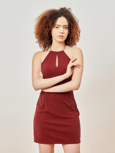 

enzeo Maroon Halter Neck Sheath Dress