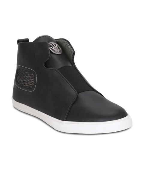 

Get Glamr Men Black Solid Mid-Top Slip-Ons