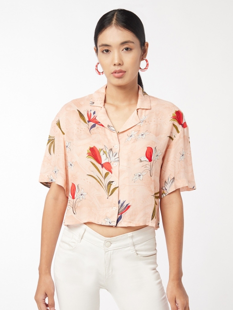

enzeo Women Peach-Coloured Comfort Boxy Printed Casual Shirt