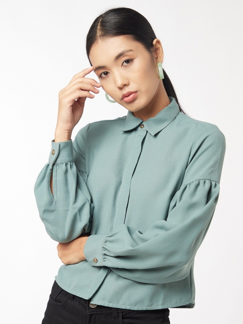 

enzeo Women Green Solid Drop-Shoulder Sleeves Comfort Casual Shirt