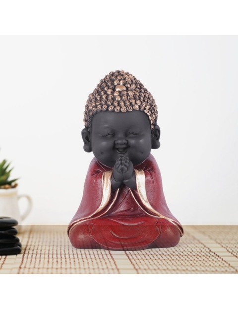 

HomeTown Black & Red Praying Buddha Monk Figurines Showpiece