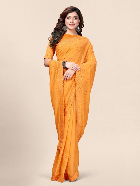 

Granthva Fab Yellow & Silver-Toned Embellished Sequinned Ready to Wear Saree