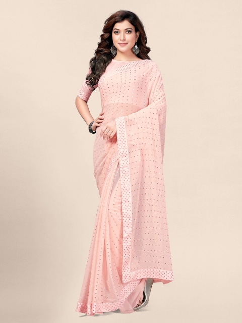 

Granthva Fab Pink & Silver-Toned Embellished Sequinned Ready to Wear Saree