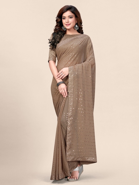 

Granthva Fab Beige & Silver-Toned Embellished Sequinned Saree