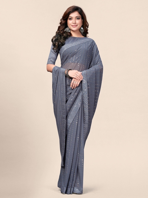

Granthva Fab Grey & Silver-Toned Embellished Sequinned Saree