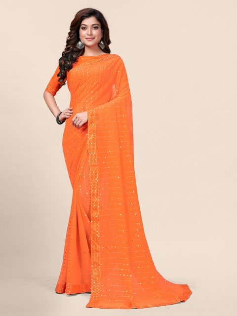 

Granthva Fab Orange & Gold-Toned Embellished Sequinned Ready to Wear Saree