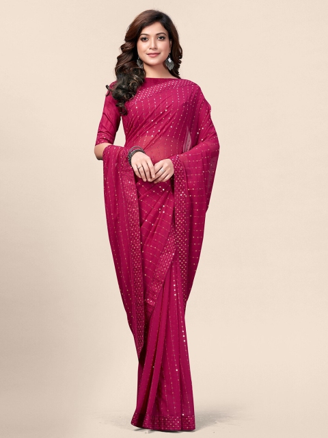 

Granthva Fab Women Pink & Gold-Toned Embellished Sequinned Georgette Ready to Wear Saree