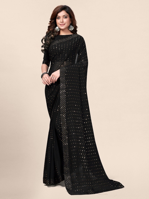 

Granthva Fab Black & Gold-Toned Embellished Sequinned Saree