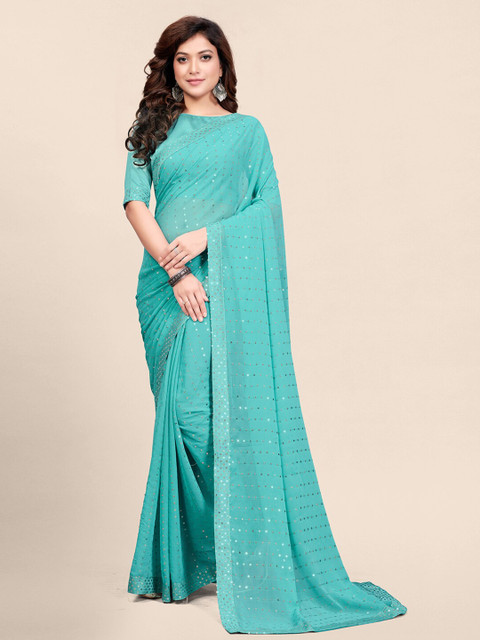 

Granthva Fab Blue & Gold-Toned Embellished Sequinned Ready to Wear Saree
