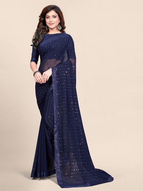 

Granthva Fab Women Navy Blue & Gold-Toned Embellished Sequinned Ready to Wear Saree