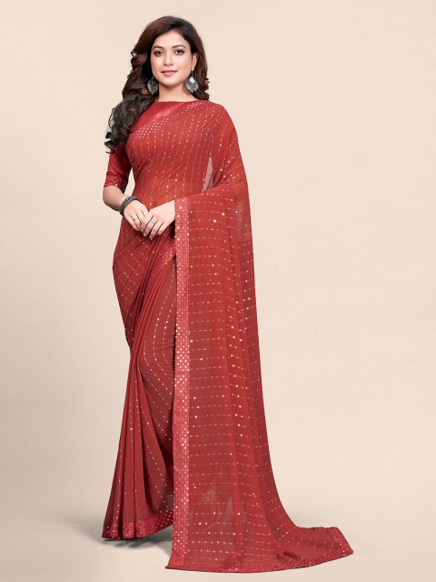 

Granthva Fab Women Rust & Gold-Toned Embellished Sequinned Ready to Wear Saree