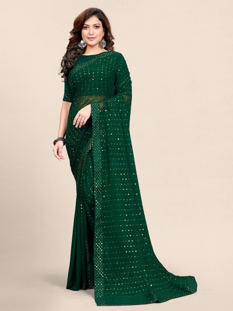 

Granthva Fab Green & Gold-Toned Embellished Sequinned Ready to Wear Saree