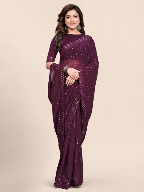 

Granthva Fab Burgundy & Gold-Toned Embellished Sequinned Ready to Wear Saree