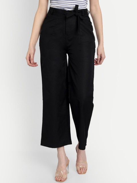 

Wicked Stitch Women Black Relaxed Straight Fit Pleated Trousers