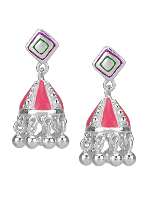 

ahilya Pink Sterling Silver Textured Jhumka Earrings