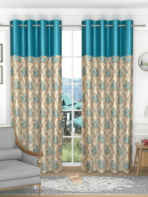 

Molly & Michel Turquoise Blue & Beige Set of 2 Floral Door Curtain