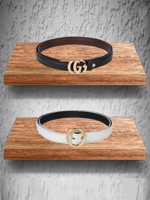 

Swiss Design Women Pack Of 2 Black & White Synthetic Leather Belts