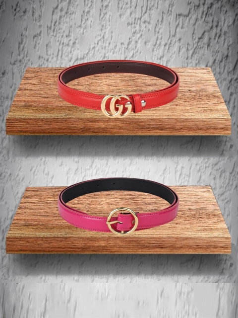 

Swiss Design Pack of 2 Women Red & Pink Solid Belt