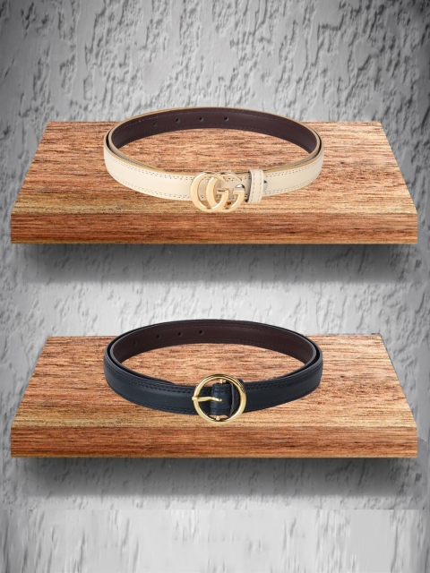 

Swiss Design Women Cream-Coloured & Black Pack Of 2 Belt