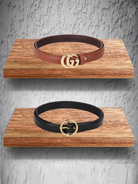 

Swiss Design Pack Of 2 Belts For Women, Tan