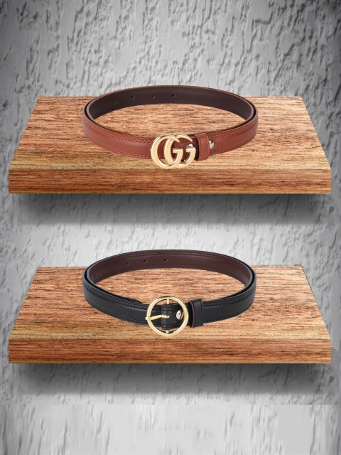 

Swiss Design Women Pack Of 2 Tan & Black Belts