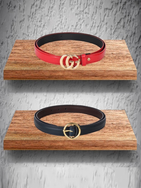 

Swiss Design Women Pack Of 2 Red & Black Belts