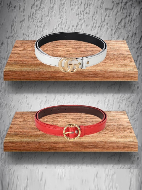 

Swiss Design Women White and Red Pack Of 2 Belt