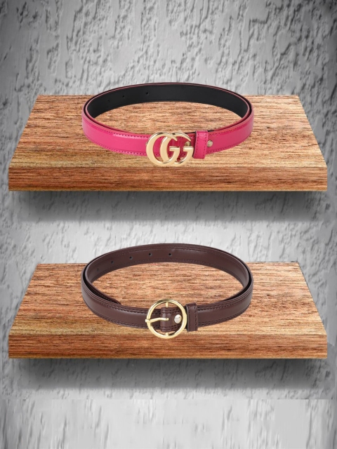 

Swiss Design Women Pack Of 2 Pink & Brown Belts